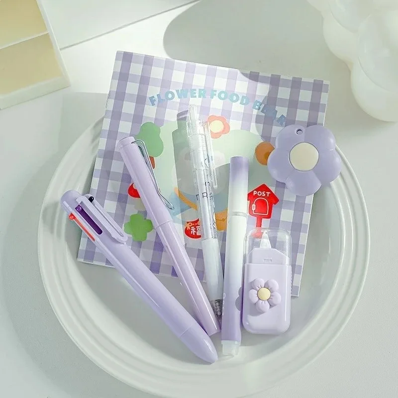 7pcs/set Cream Color Cute Stationery Set Office Supplies School Student Gift Kawaii Writing Supplies - 2