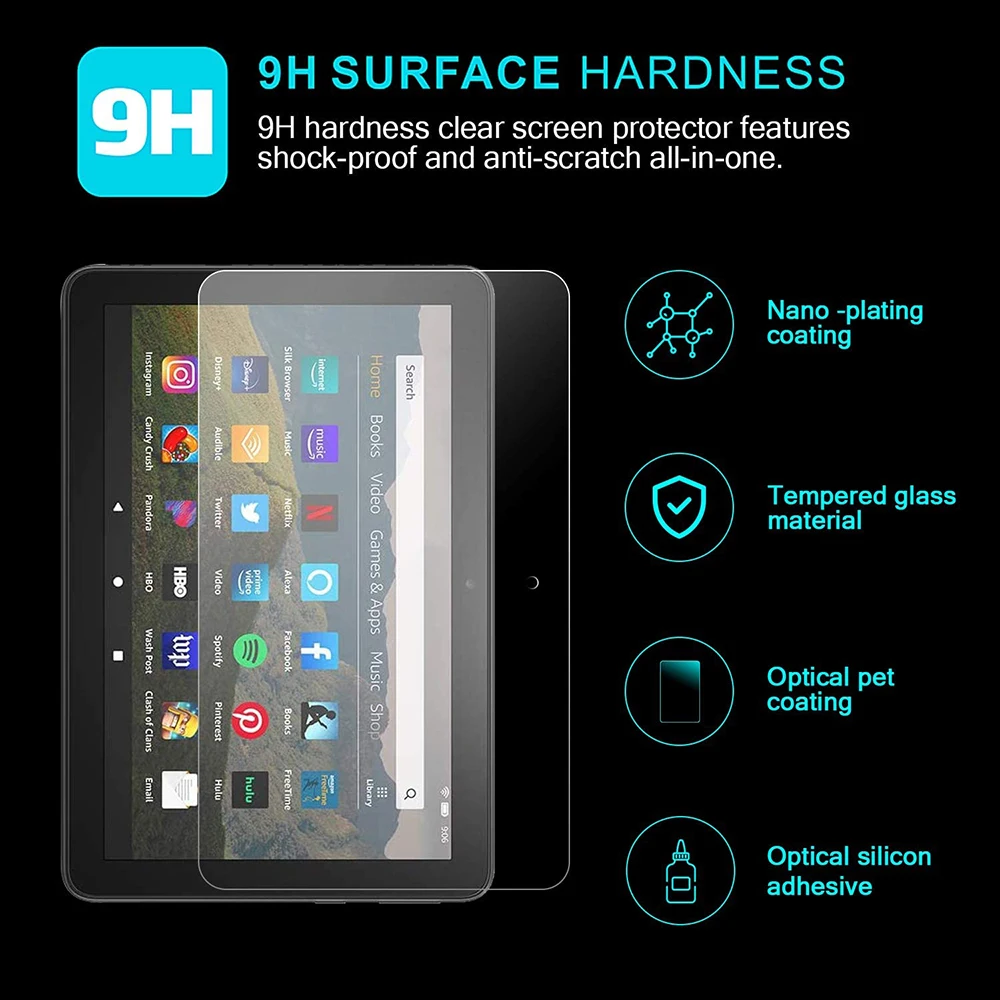 2Pcs Tablet Tempered Glass Screen Protector Cover for Fire HD 10 2021 11th Generation Full Coverage Screen Shatter Proof Film 6