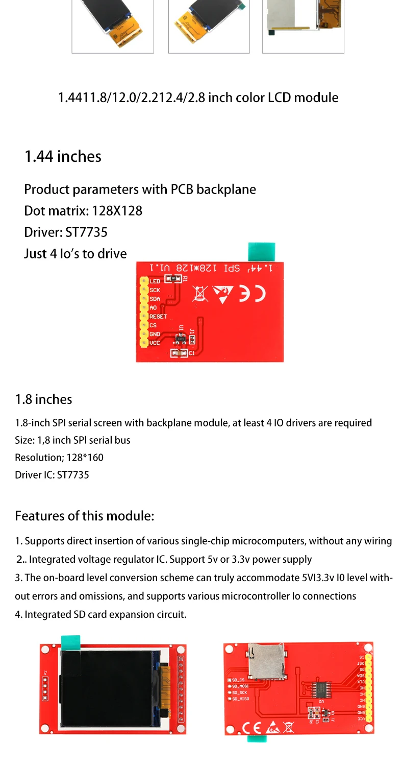 TFT Display / 2.0/2.2/2.4/2.8/4.0/3.2/3.5 1.44/1.8 Inch IPS7p SPI HD 65 K ST7735TFTColorLCD Module Driver IC 80*160For Arduino