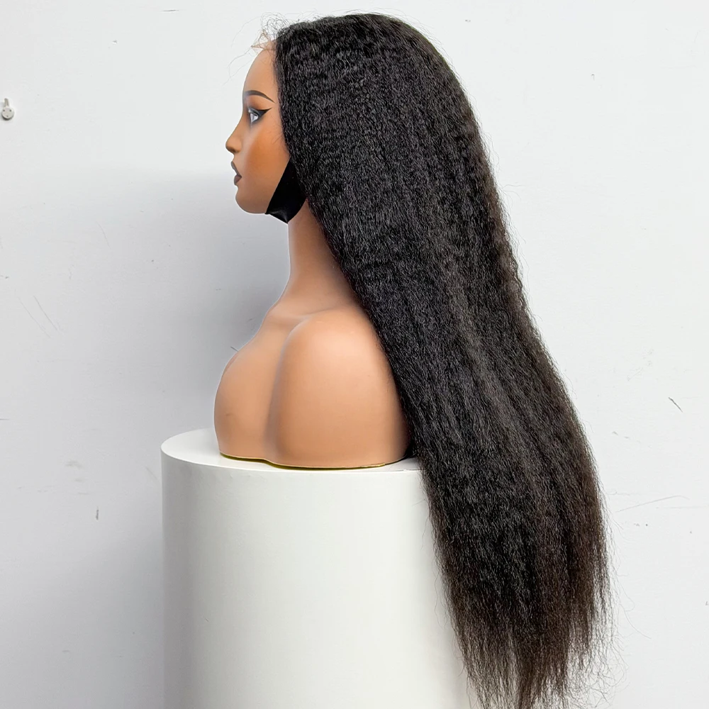 Full Kinky Straight Wig 4x4 Lace Closure Wig Thickest 300% Density Human Hair Wig 28inch Yaki Straight For  Black Women