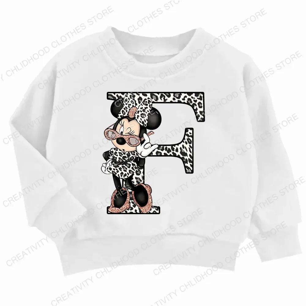 Children Hoodie Disney Minnie Letter A B C D Casual Clothes O-neck Pullover Little Baby Kawaii Cartoons Boy Girl Sweatshirts children sweater,hooded sweatshirt,children hoodie,toddler sweatshirt,cotton hoodie,children sweatshirt,children top,pullover hoodie