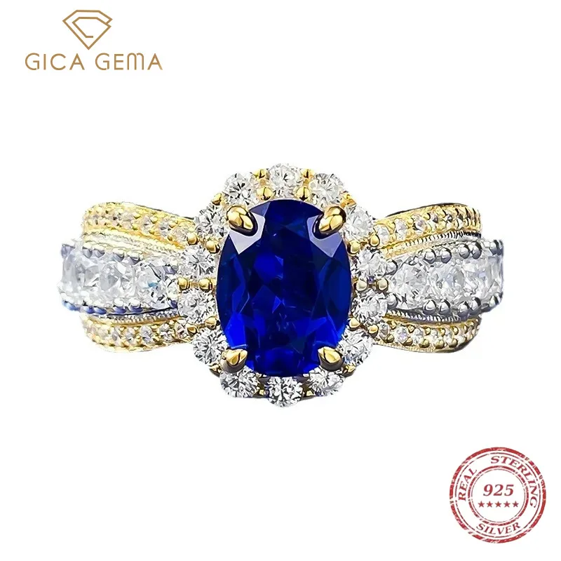 

Gica Gema Retro 100% 925 Solid Silver 6.8mm Oval Sapphire Lab Diamond Rings For Women Gemstone Cocktail Party Fine Jewelry Gifts