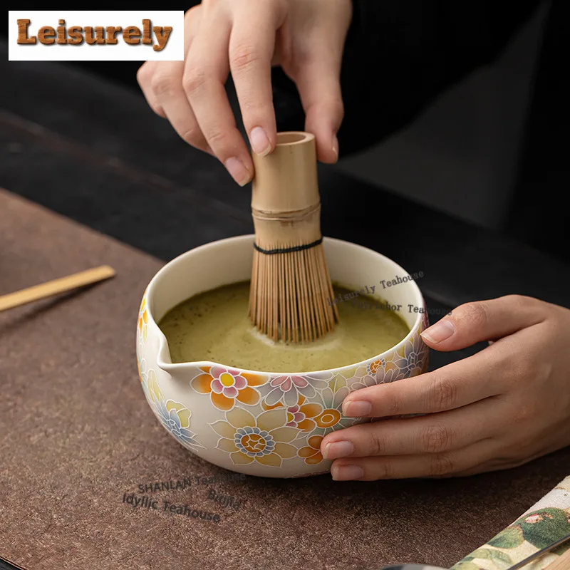 Wan Flower Matcha Set Eight-piece Ceramic Chinese Tea Bowl Cup Hundred Book Stand Whisk Imitation Song Dynasty Accessories Craft