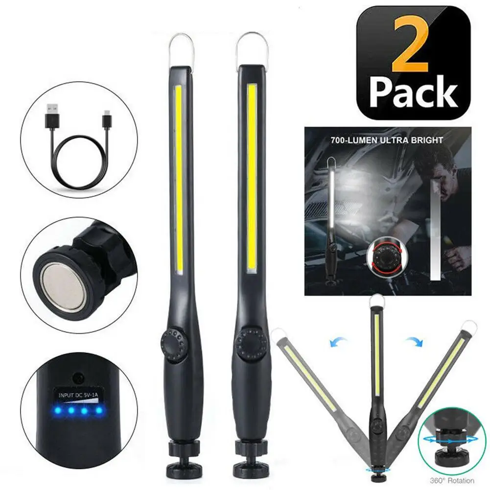 

2pcs COB LED Flashlight Work Light Powerful Magnetic Rechargeable Rainproof Super Bright Inspect Folding Torch Flashlight