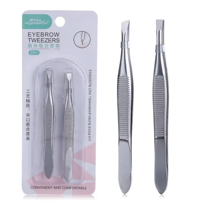 Professional Slanted/flat Stainless Steel Hair Removal Clip 2Pcs/Set Eyebrow Face Hair Remover Tweezers Eyebrow Plucking Tools