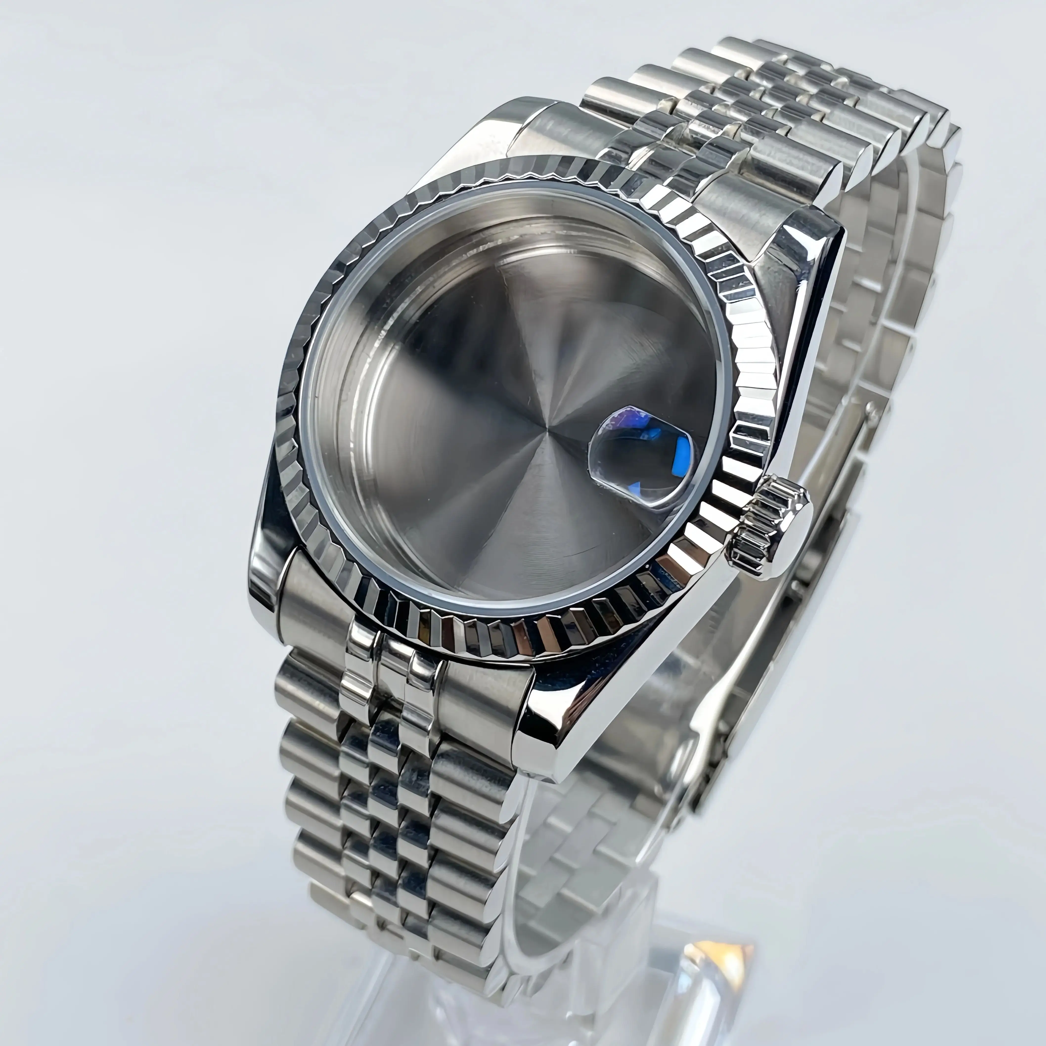 Fluted Bezel Sapphire Glass Stainless Steel Watch Case
