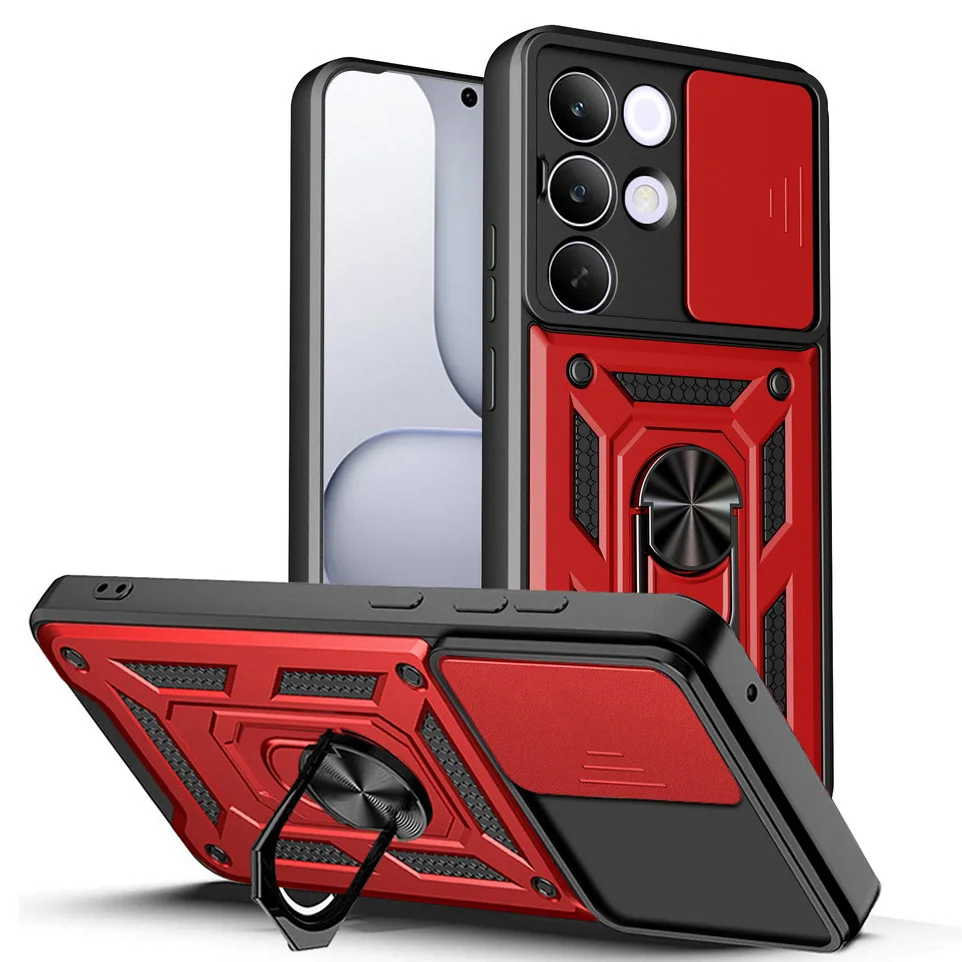 Magnetic Ring Stand Slide Lens Cover Shockproof Armor Phone Case