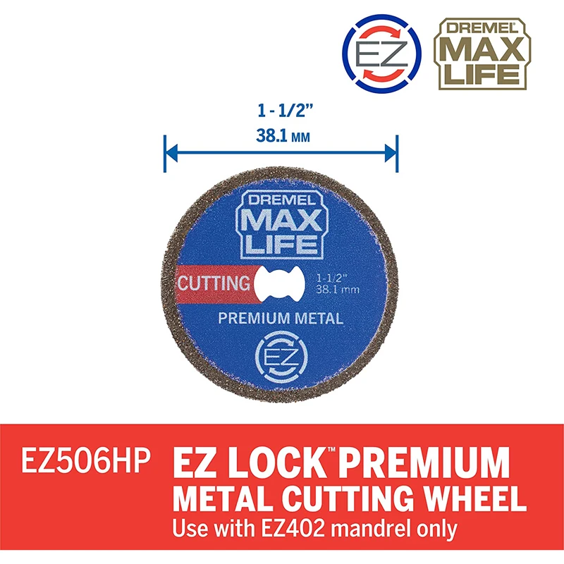 Dremel Max Life 커팅 휠 디스크 0.04 X1.5 X1.5 인치 성능 프리미엄 금속 회전 공구 연마기 액세서리 EZ506HP EZ423
