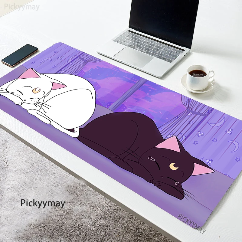 Tapete de Rato Grande Antiderrapante Gato Kawaii Mousepad Rosa Tapete Bonito Almofadas de Mesa Grandes Borracha Tapetes de Teclado para Laptop - Imagem 2