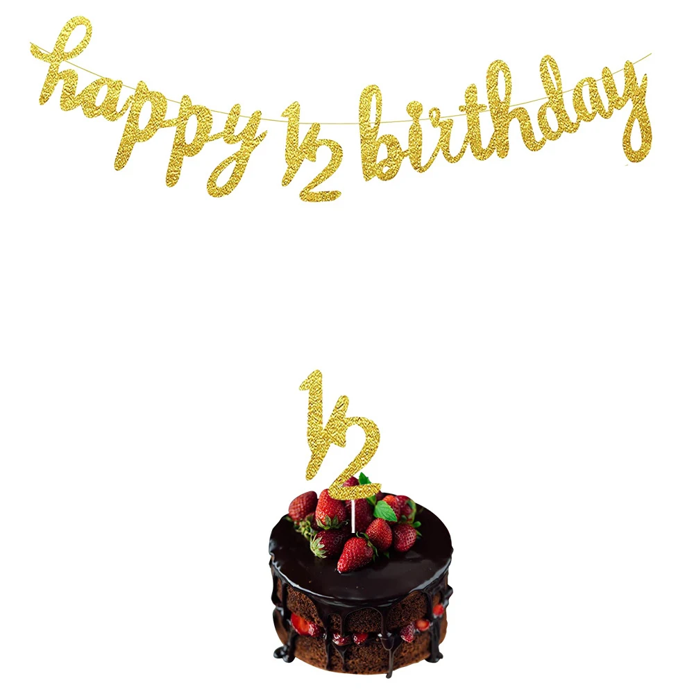 1 Satz glitzernde halbe Jahr alles Gute zum Geburtstag 1/2 Banner Cupcake Topper für Babyparty 6 Monate Geburtstagsfeier Foto Requisite Dekoration – Detail 6