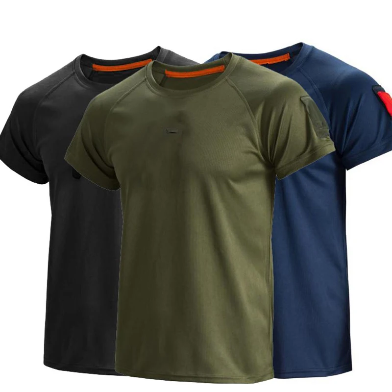 Tactical T-Shirts Men Sports Outdoor Military Tee Quick Dry Short Sleeve Shirt Hiking Army Soldier Mens Breathable Clothing
