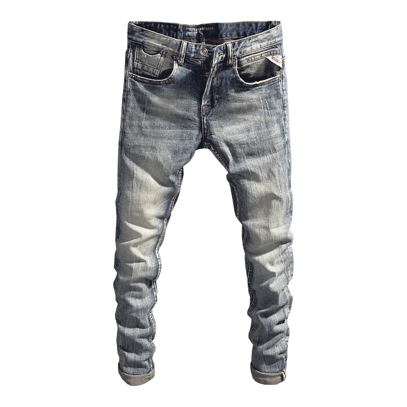 Italian Style Fashion Men Jeans Retro Wash Slim Fit Stretch Ripped Jeans Men Trousers Vintage Designer Casual Denim Pants Hombre