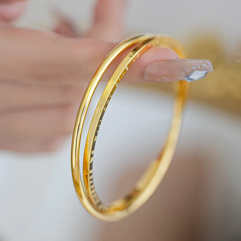 18K Gold Women's Double Chain Letter Design Bracelet, AU750 Pure Gold, Light Luxury Fashionable Elegant and Versatile Jewelry 3