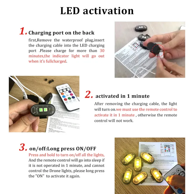 4/10x รถ LED Light รถมัลติฟังก์ชั่นไฟเตือน LED, ไฟรถไร้สายแบบชาร์จไฟได้พร้อมรีโมทคอนโทรล, ไฟตกแต่ง 3