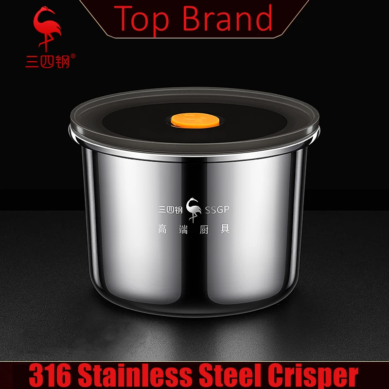316 Stainless Steel Round Cripser Air Exhaust Fresh Keeping 99.99% Anti-bacterial Fridge Storage Food Box food storage container