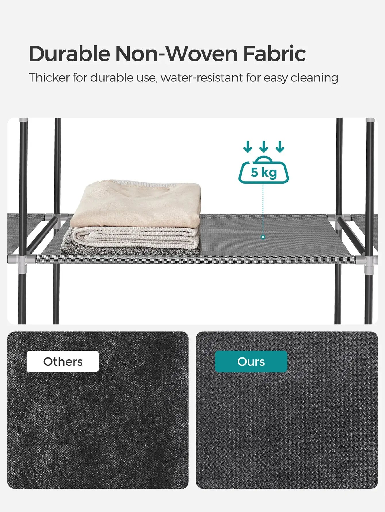 SONGMICS Portable Closet, Wardrobe Closet Organizer with Cover, 4 Hanging Rods and Shelves, 4 Side Pockets 4