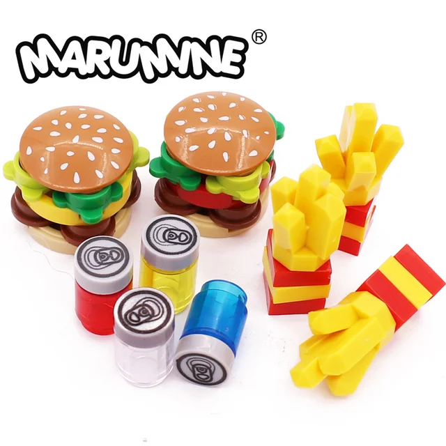 Marumine Mini Food Toys Of Building Blocks Hamburger Pizza Fries Cake Dessert Chocolate Cookies MOC Bricks Plastic Assemble Part 1