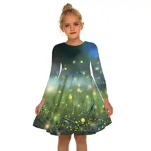 

2-18 Year Old Children's Dress Flower Print Casual Summer Evening Dresses Girls Dress Baby Girl Dress Round Neck Long Sleeves