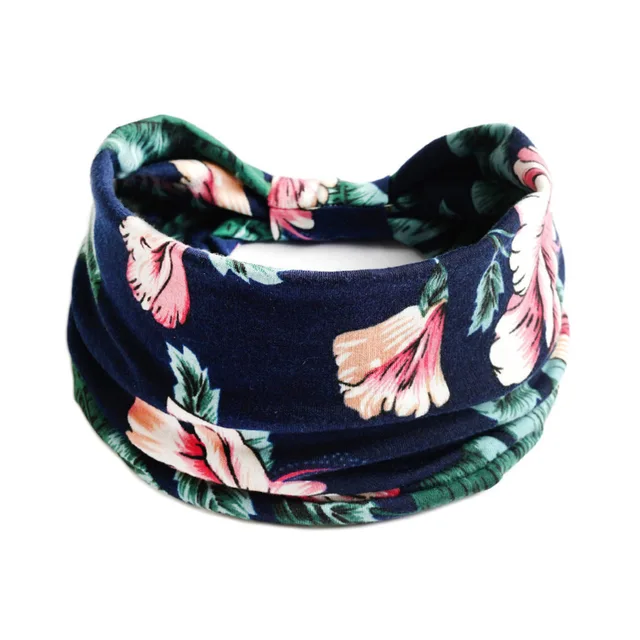 Summer Bohemian Bandanas Elastic Hair Bands Yoga Exercise Cotton Headband Women Headwear Print Vintage Cross Unisex Scrunchies 9