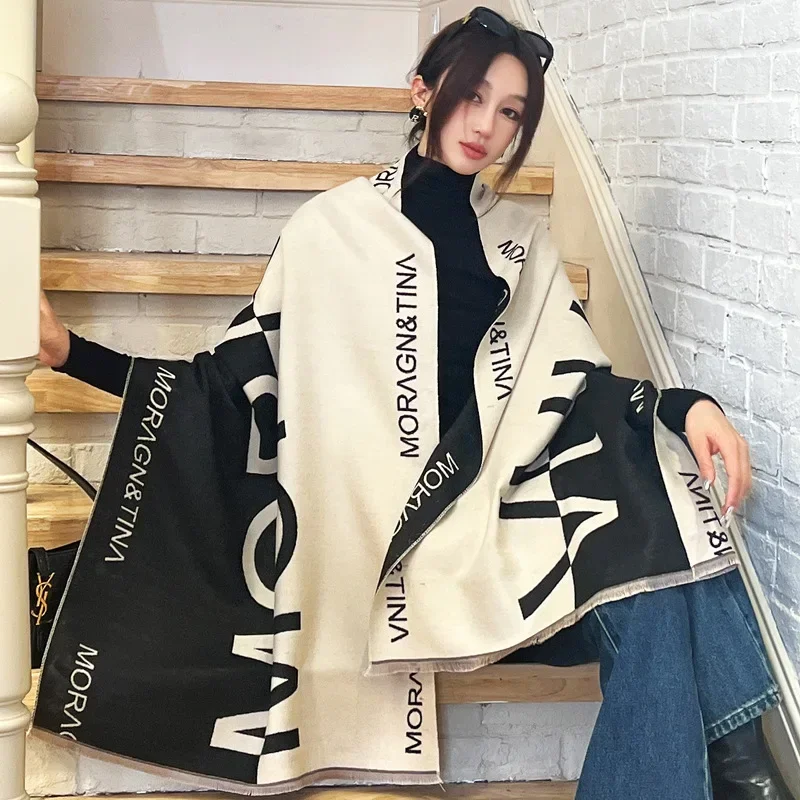 

Luxury Designer double sided Winter Scarf Shawls for Women Warm Pashmina Letter Print Large Wraps Cashmere Foulard Long Stole