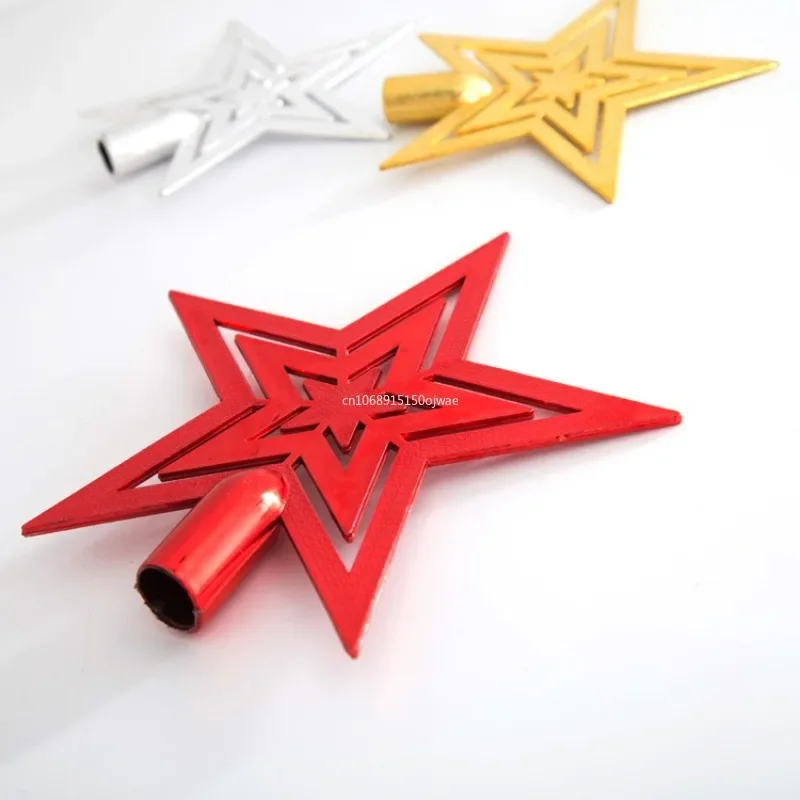 1PCS Christmas Day Christmas Tree Plating Tree Top Star Decoration Gold and Silver Five-Pointed Star Hanging Decoration christmas tree decoration christmas star decoration
