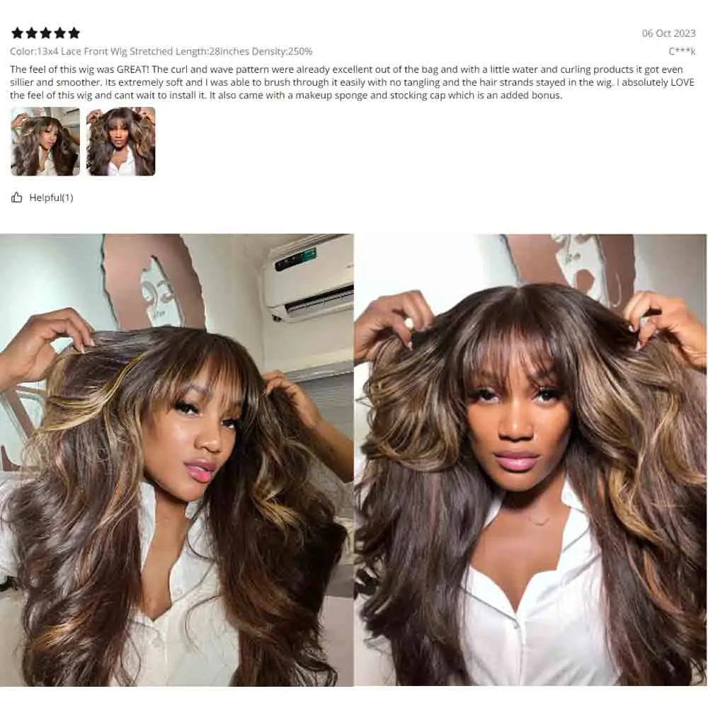 Honey Blonde Wear and Go Glueless Wig 250% Density Ombre 1b/30 Body Wave 13x4 Transparent Lace Front Human Hair Wig With Bang