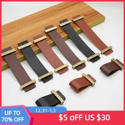 Vintage Furniture Handles Leather Cabinet Drawer Knobs Nordic Children's Wardrobe Door Dressing Table Pulls Brown Black Knob