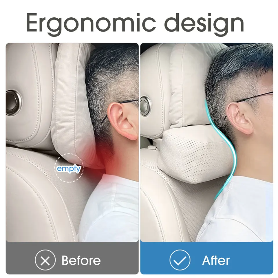 Cuscino per poggiatesta auto, super comodo, per alleviare il dolore al collo, con cinghia regolabile, 100% memory foam e fodera rimovibile traspirante, design ergonomico, cuscino da viaggio per collo