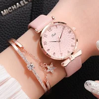 2pcs Set Luxury Women Bracelet Quartz Watches For Women Leather Watch Ladies Sports Dress Wrist Watch Clock Relogio Feminino 1