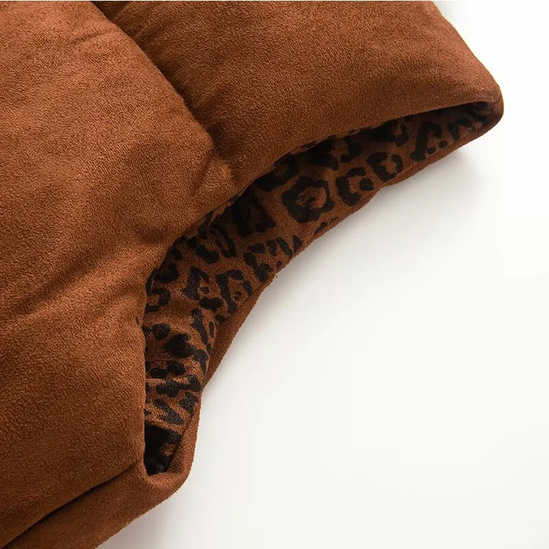 Autumn Winter Women Vest Fashion Wear On Both Sides Vintage Leopard Print Down Vests Coats Casual High Street Waistcoat Tops