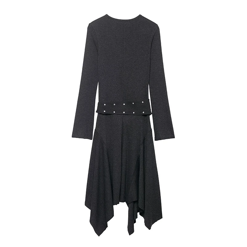 Chic Women Dress New Fashion With Belt Women's Dresses Asymmetry Midi Dress Long Sleeve O Neck Street Casual Dress ﻿