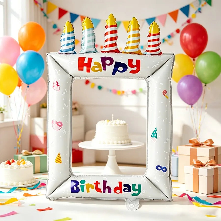 1PCS 흰색 양초 생일 사진 프레임 풍선, 생일 파티 장식, 사진 소품 생일, 장 풍선에 적합
