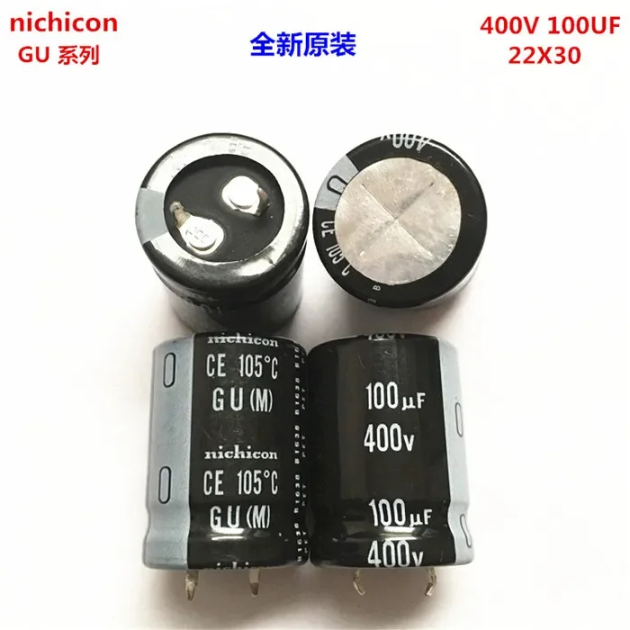 

2PCS/10PCS 100uf 400v Nichicon GU/GN 22x30mm 400V100uF Snap-in PSU Capacitor
