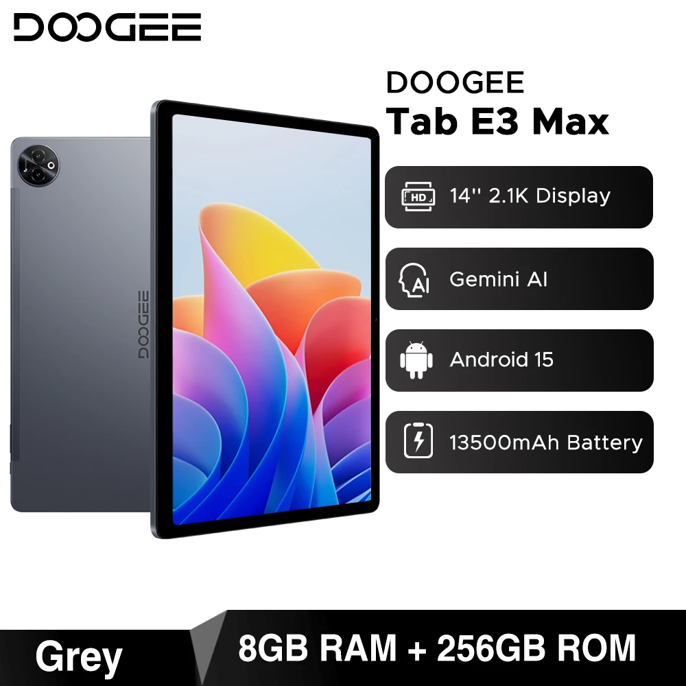 DOOGEE Tab E3 Max Tablet PC Android 15 Gemini AI Quad Speakers 14