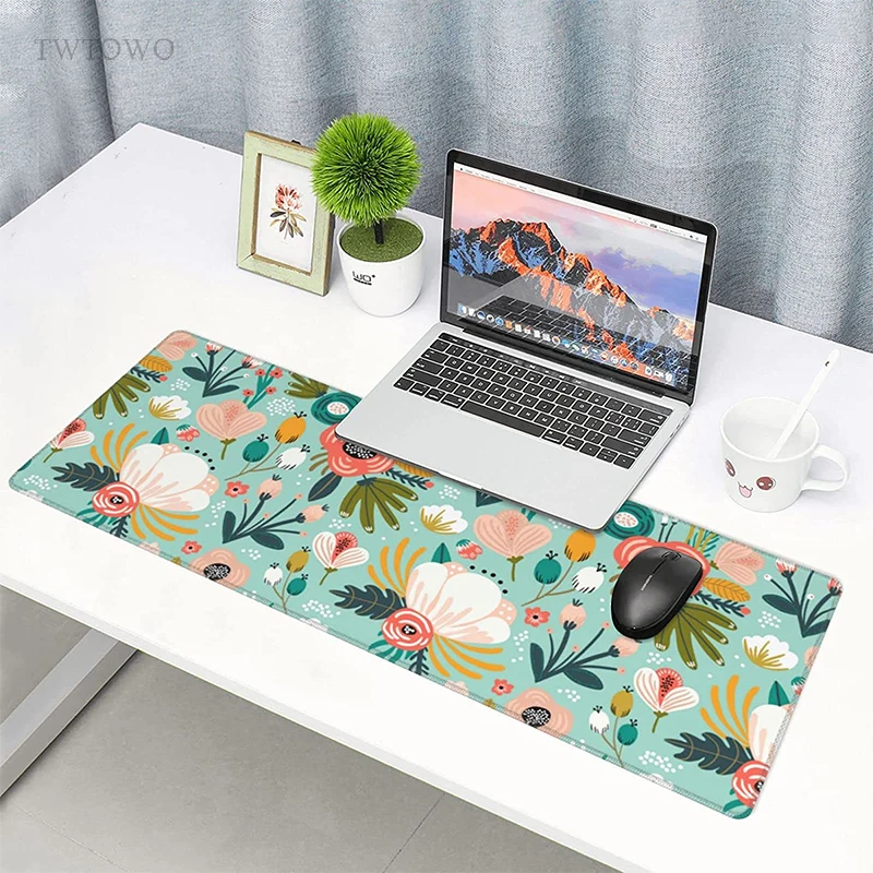 Mouse Pad Gamer Verde Floral xl Casa hd Computador Grande Mousepad Xxl Tapetes de Mesa Macio Não-deslizamento Tapete... - Imagem 3