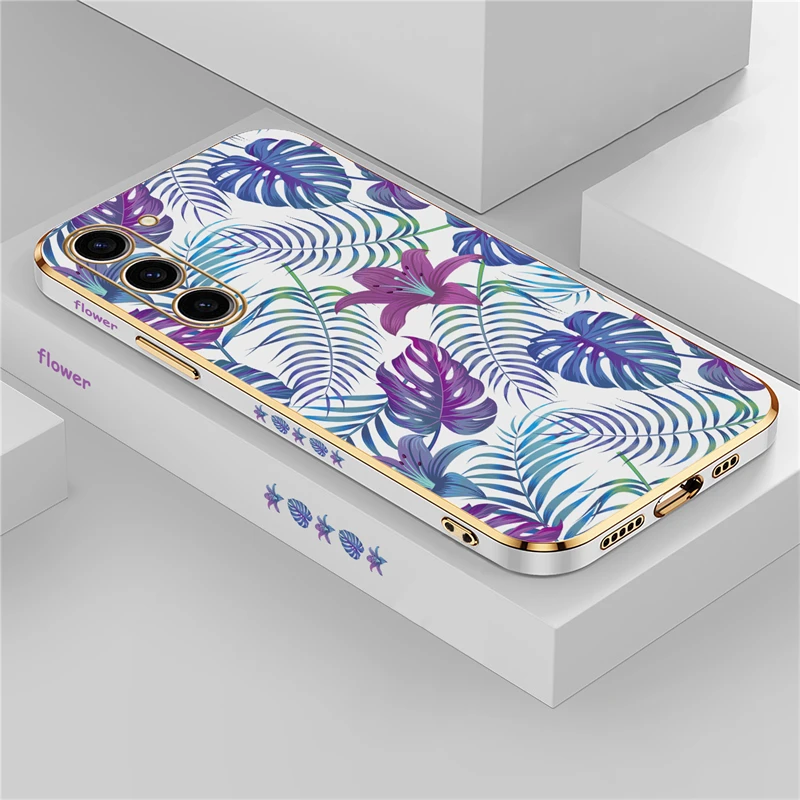 Tropical Plants Purple Leaf Shockproof Silicone Phone Cover