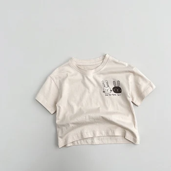 سترة أرنب كرتونية للأطفال ، بلوزة بأكمام قصيرة ، تي شيرت من القطن الخالص ، نسخة كورية ، من عمر 1 إلى 5 سنوات ، الصيف 5