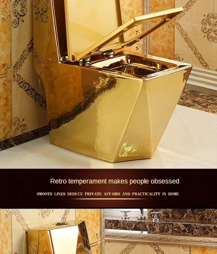 Description Picture 6 of itemArtistic Golden Diamonds Style One Piece Closestool Siphon Jet Fluishing S-Trap Floor Mounted Luxious Villa Bathroom Seat Toilet