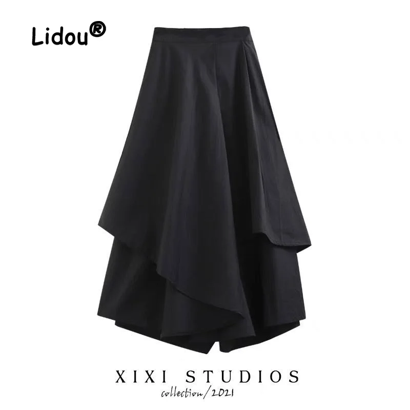 Half-length Skirt for Women in 2023 New Style with a Design Sense of Black Slim Elastic High Waisted Mid Length Skirt Trend