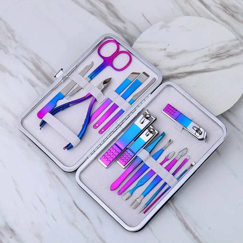 

Colorful Manicure 15 Piece Set Beauty Scissors Pedicure Knife Nail Clipper Kit Stainless Steel Nail Care Package