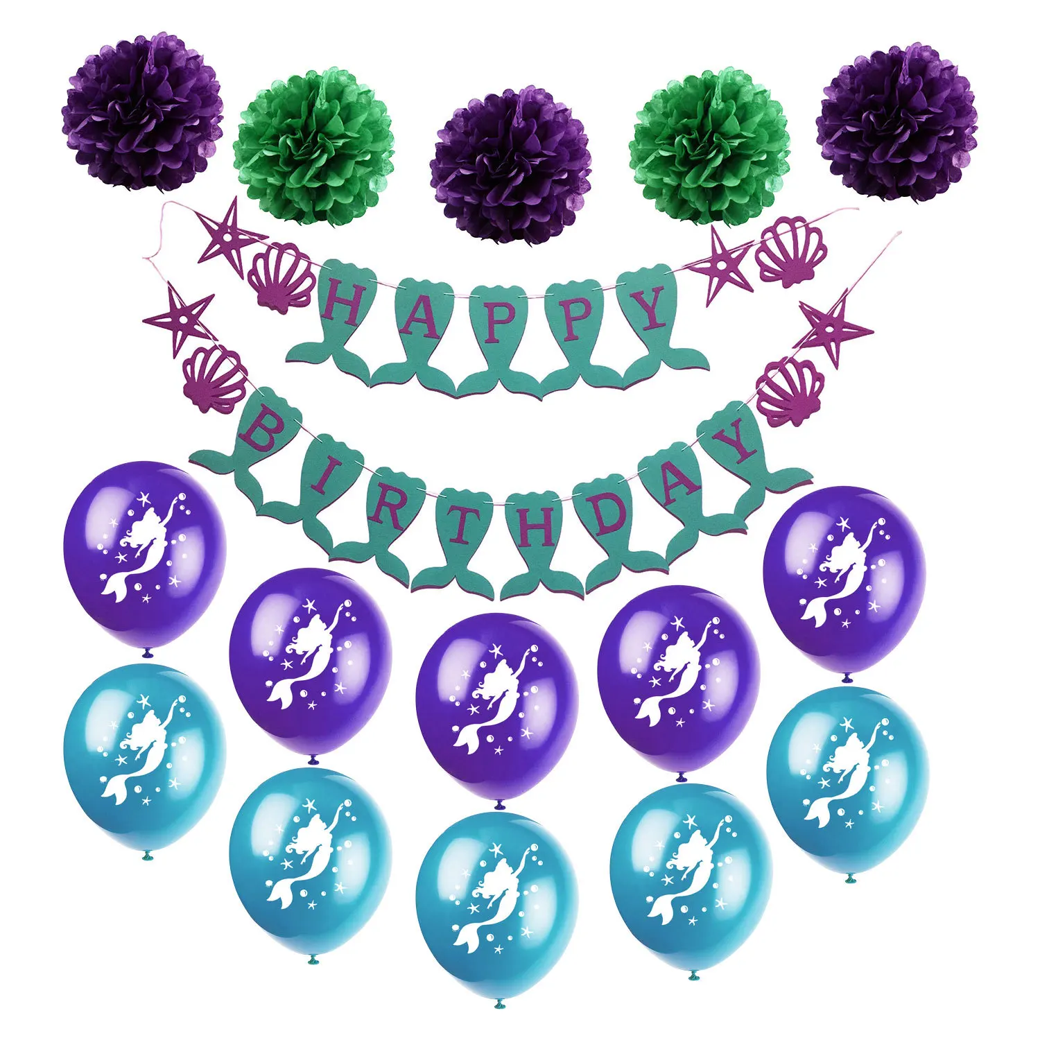 

Mermaid Party Decoration Set Paper Flower Balloon Birthday Party Products Mermaid Pulling Flag Mermaid Late