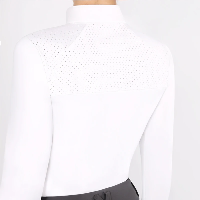 MXLLINA White Equestrian LongSleeve T-Shirts Women Breathable Sport Horse Riding Clothes Training Competition Shirt Gym Top 2