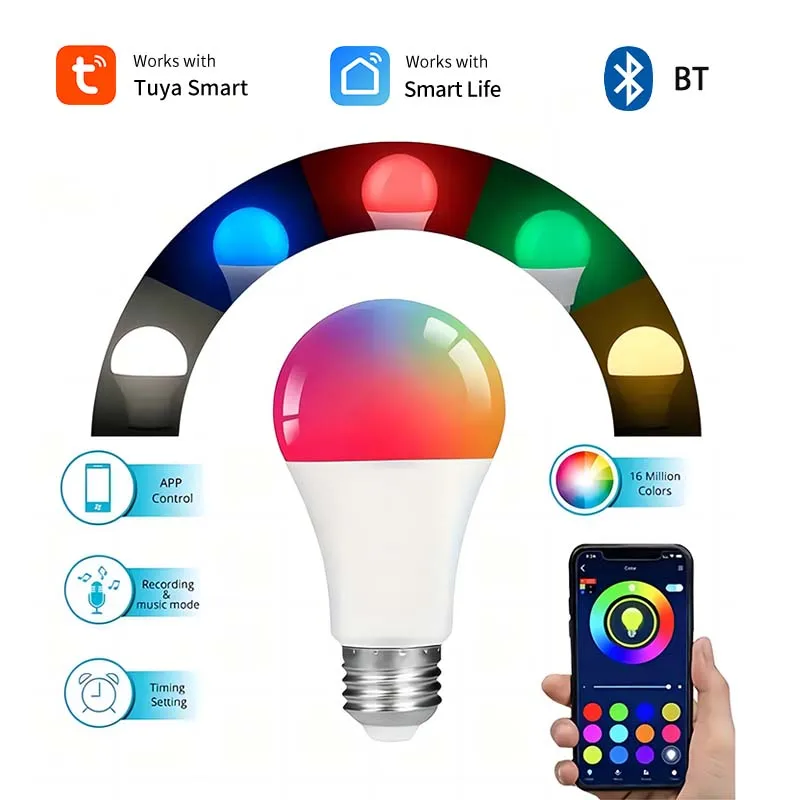 Smart Tuya LED Light Bulb E27 Dimmable RGB