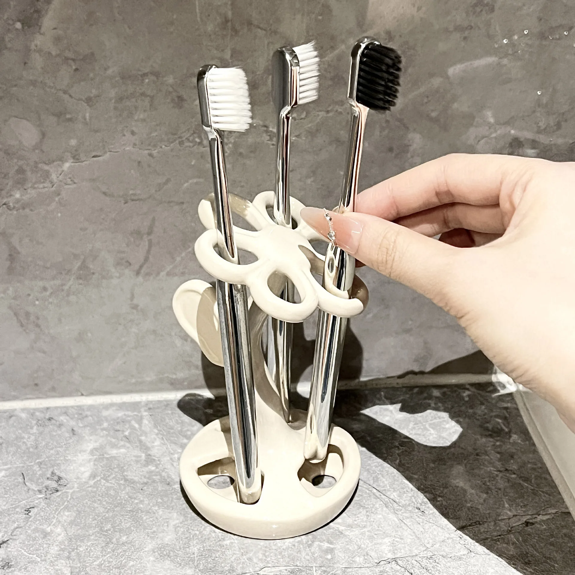 Toilet and Bathroom Creative Toothbrush Storage Rack Storage Rack for Dental Utensile Ceramic Base for Household Use
