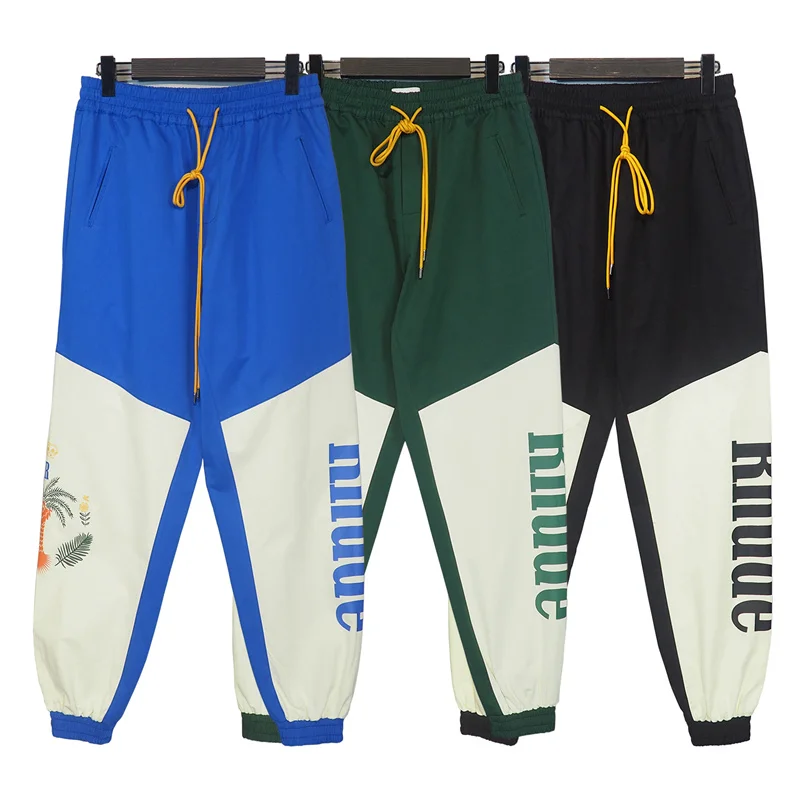 

Green Black Blue RHUDE Sweatpants Coconut Print Patchwork Work Pants Men Women Jogging High Street RHUDE Lounge Pants