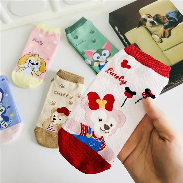 1pair Sanrio Disney Mickey Lion King Simba/Aladdin Lamp God/Dumbo Socks Harajuku cartoon Print Funny Adult short Sock cartoon socks