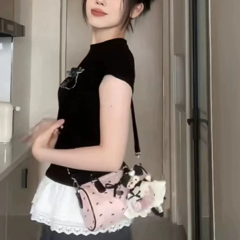 JIAERDI Sweet Cute Bow Pink Messenger Bag Wallet Women Versatile Boston Handle Y2k Bag Ladies Casual Crossbody Bags Aesthetic