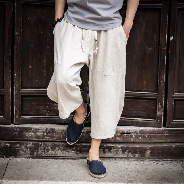 Chinese Loose Men's Cotton Linen Pants Male Summer New Breathable