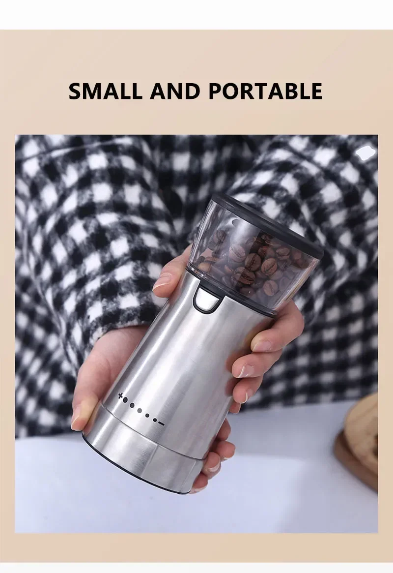 2024 New Electric Coffee Grinder USB Rechargeable Stainless Steel Manual Coffee Mill Machine Bean Grinders Kitchen Accessories