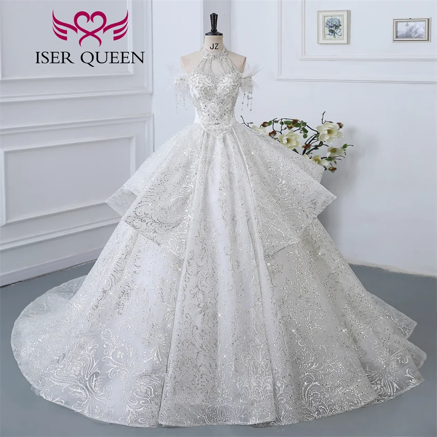 Customized Halter Neck Luxury Princess Wedding Dress 2025 Europe Beaded Pearls Tassel Sleeves Ball Customized Halter Neck Luxury Princess Wedding Dress 2025 Europe Beaded Pearls Tassel Sleeves Ball